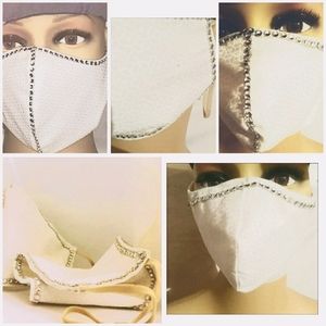 1x White 2 layers Women's rhinestone Face-mask